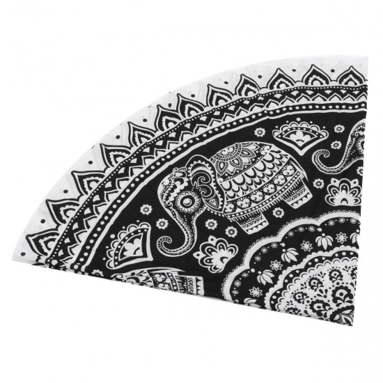 145CM Bohemia Elephant Black White Round Yoga Mat Beach Towel Shawl Wall Hanging Tapestry