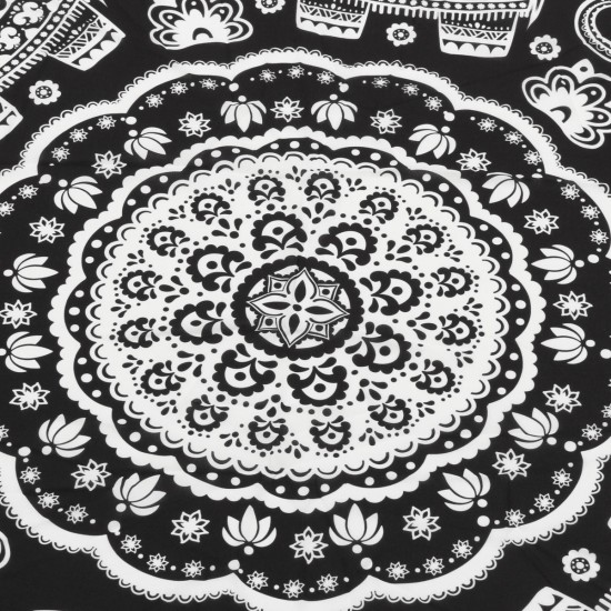 145CM Bohemia Elephant Black White Round Yoga Mat Beach Towel Shawl Wall Hanging Tapestry