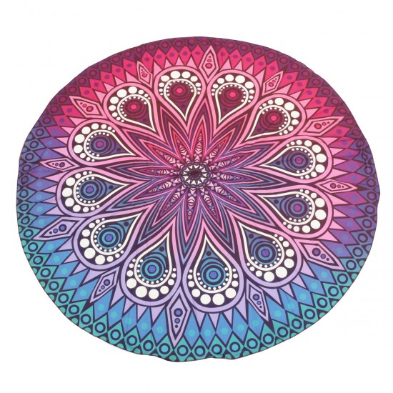 145CM Bohemia Floral Blue Purple Round Yoga Mat Beach Towel Shawl Wall Hanging Tapestry