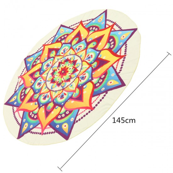 145CM Bohemia Lotus Round Yoga Mat Beach Printing Throw Towel Shawl Wall Hanging Tapestry