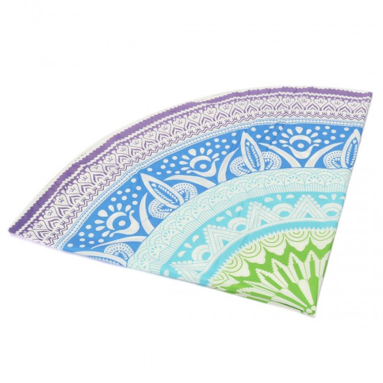 147CM Bohemia Round Yoga Mat Blue Green Beach Printing Throw Towel Shawl Wall Hanging Tapestry