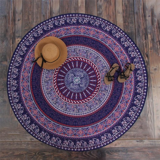 147CM Bohemia Round Yoga Purple Mat Beach Printing Throw Towel Shawl Wall Hanging Tapestry