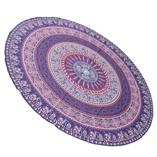 147CM Bohemia Round Yoga Purple Mat Beach Printing Throw Towel Shawl Wall Hanging Tapestry