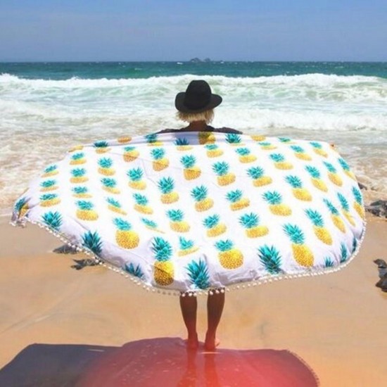 150CM Pineapple Pattern Round Yoga Mat Beach Printing Towel Shawl Wall Hanging Tapestry