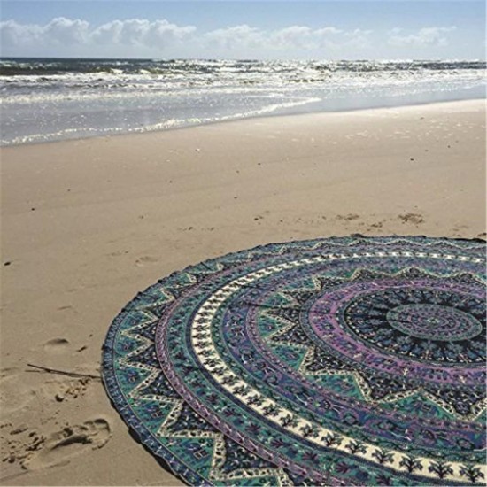 175CM Bohemia Round Yoga Blue Purple Mat Beach Printing Throw Towel Shawl Wall Hanging Tapestry