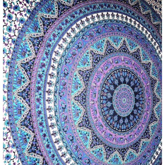 175CM Bohemia Round Yoga Blue Purple Mat Beach Printing Throw Towel Shawl Wall Hanging Tapestry