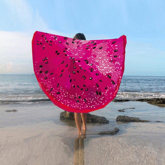 Fashion Women 3D Lemon Watermelon Fruit Printed Beach Towel Round Yoga Mat Shawl