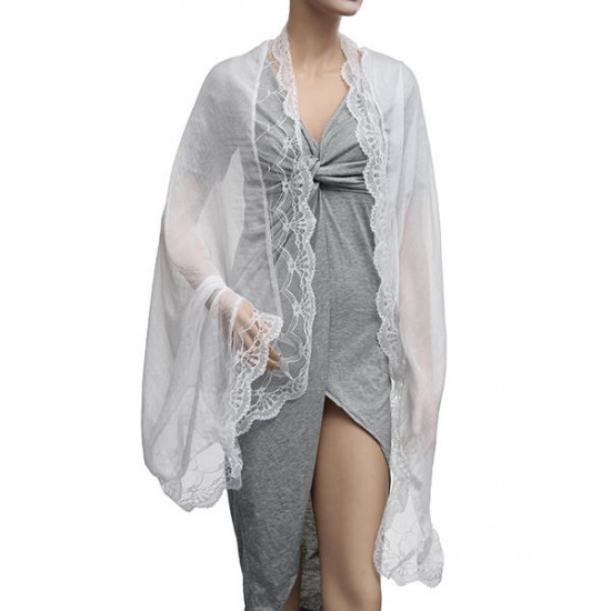 Women Ladies Chiffon Lace Floral Sunscreen Soft Scarves Shawl Neck Wrap Beach Gown