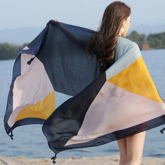 Women Printing Breathable Thin Voile Scarf Outdoor Summer Sunscreen Beach Shawl