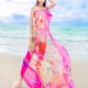Women Sexy Silk Floral Printed Beach Towel Summer Thin Sunscreen Soft Shawls Dual Wraps