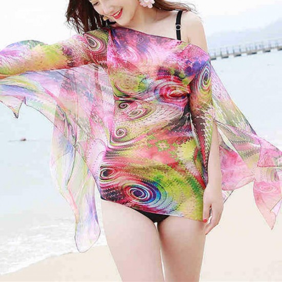 Women Summer Chiffon Multifunction Printing Sunscreen Scarves Shawls Beach Towel