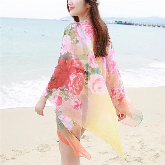 Women Summer Chiffon Multifunction Printing Sunscreen Scarves Shawls Beach Towel