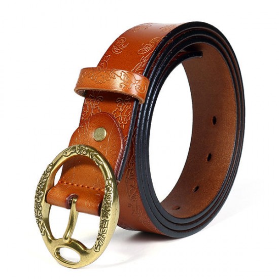 100CM Women Retro Printed Leather Belt Outdoor Fashion Carved Jeans Belts With Pin Buckle