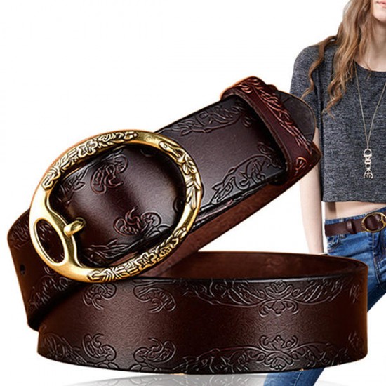 100CM Women Retro Printed Leather Belt Outdoor Fashion Carved Jeans Belts With Pin Buckle