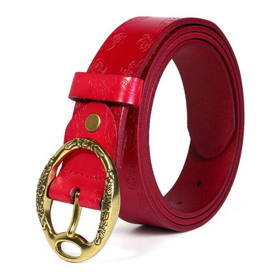 100CM Women Retro Printed Leather Belt Outdoor Fashion Carved Jeans Belts With Pin Buckle