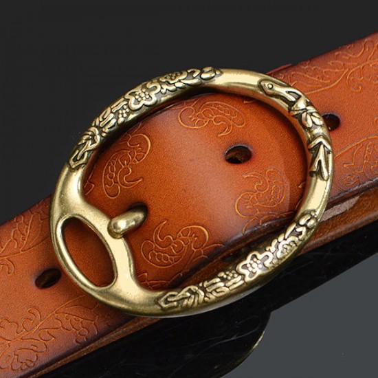 100CM Women Retro Printed Leather Belt Outdoor Fashion Carved Jeans Belts With Pin Buckle