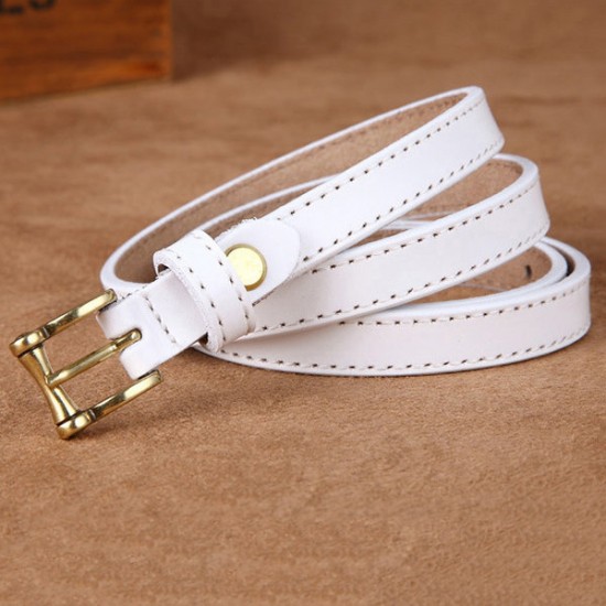 105CM Women Second Layer Leather Belt Leisure Pin Buckle Solid Sew Edge Waistband for Jeans Cowboy