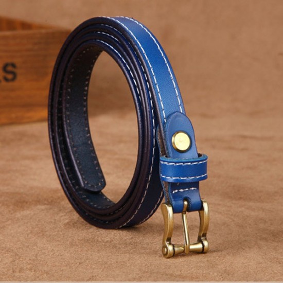 105CM Women Second Layer Leather Belt Leisure Pin Buckle Solid Sew Edge Waistband for Jeans Cowboy