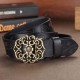 110CM Women 100% Second Layer Belt Cow Genuine Leather Flower Strap Retro Lotus Leaf Buckle Belts