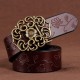 110CM Women 100% Second Layer Belt Cow Genuine Leather Flower Strap Retro Lotus Leaf Buckle Belts