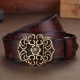 110CM Women 100% Second Layer Belt Cow Genuine Leather Flower Strap Retro Lotus Leaf Buckle Belts