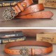 110CM Women 100% Second Layer Belt Cow Genuine Leather Flower Strap Retro Lotus Leaf Buckle Belts