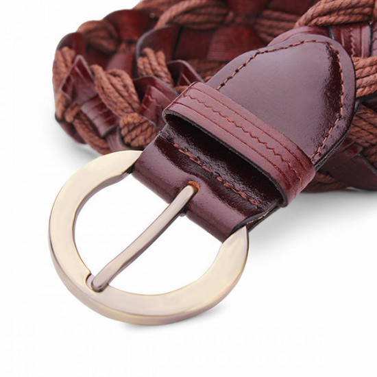 110CM Women Belt Bonded Leather Weaving Pattren Pin Buckle Strip