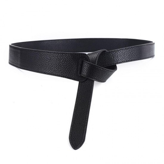 117CM Women PU Leather Girdle Ladies Dress Knot Waist Binding Belt