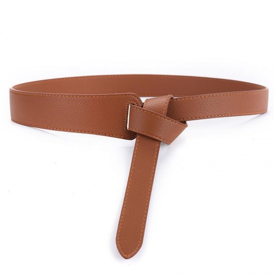 117CM Women PU Leather Girdle Ladies Dress Knot Waist Binding Belt