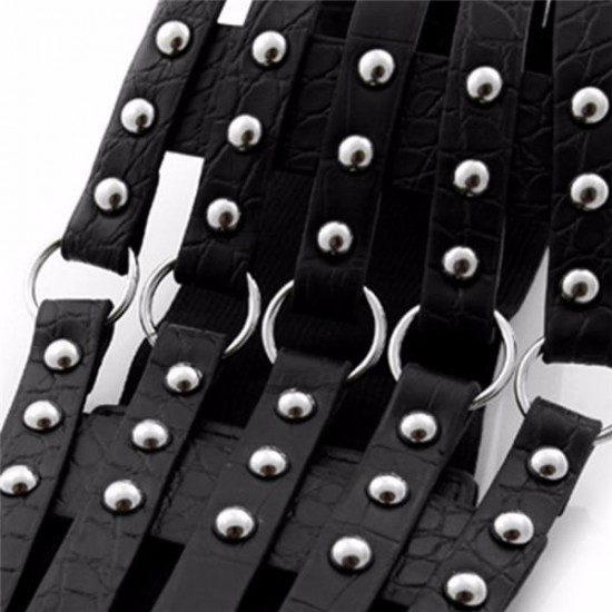 Women Girl Pu Leather Rivet Wide Round Button Belt Elastic Dress Accessories