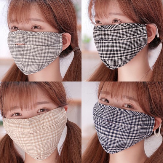 Unisex Cotton Plaid Mask Warm Dustproof Breathable Riding Face Mask