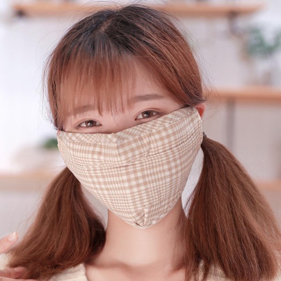 Unisex Cotton Plaid Mask Warm Dustproof Breathable Riding Face Mask