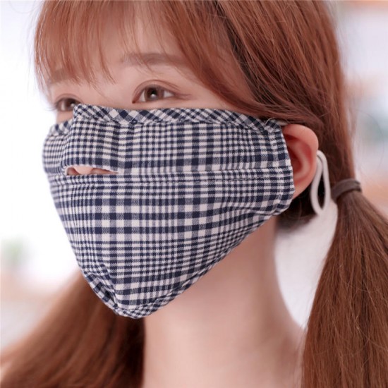 Unisex Cotton Plaid Mask Warm Dustproof Breathable Riding Face Mask