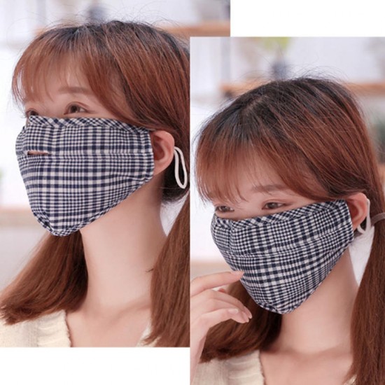 Unisex Cotton Plaid Mask Warm Dustproof Breathable Riding Face Mask