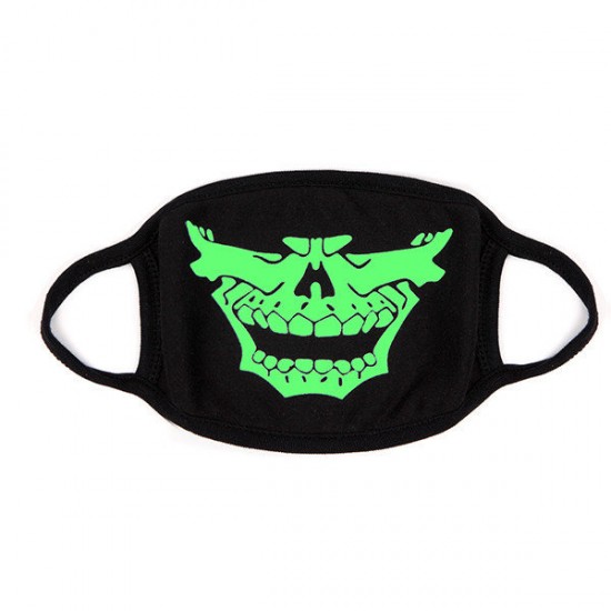 Unsiex Men Noctilucence Luminous Green Cartoon Skeleton Pattern Anti-Dust Cotton Mouth Mask