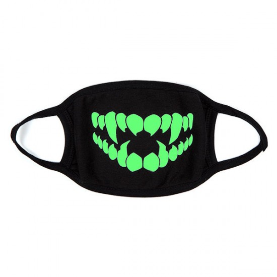 Unsiex Men Noctilucence Luminous Green Cartoon Skeleton Pattern Anti-Dust Cotton Mouth Mask