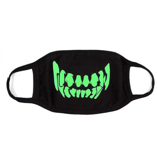 Unsiex Men Noctilucence Luminous Green Cartoon Skeleton Pattern Anti-Dust Cotton Mouth Mask