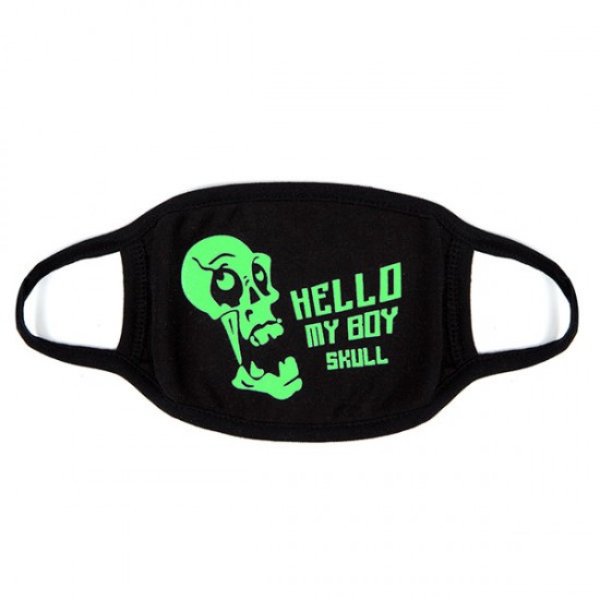 Unsiex Men Noctilucence Luminous Green Cartoon Skeleton Pattern Anti-Dust Cotton Mouth Mask