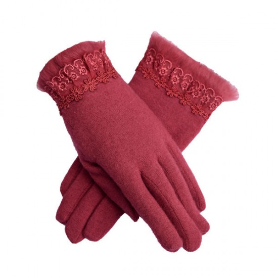 LYZA Women Warm Elegant Wool Gloves Casual Windproof Full Fingers Gloves