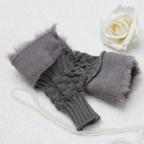 Ladies Fur Wrist Winter Warmer Knitted Fingerless Gloves