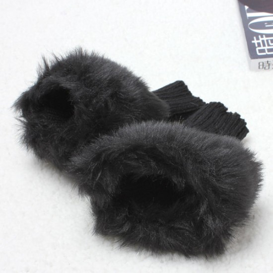 Ladies Fur Wrist Winter Warmer Knitted Fingerless Gloves Ladies Fur Wrist Winter Warmer Knitted Fingerless Gloves