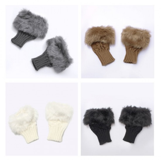 Ladies Fur Wrist Winter Warmer Knitted Fingerless Gloves