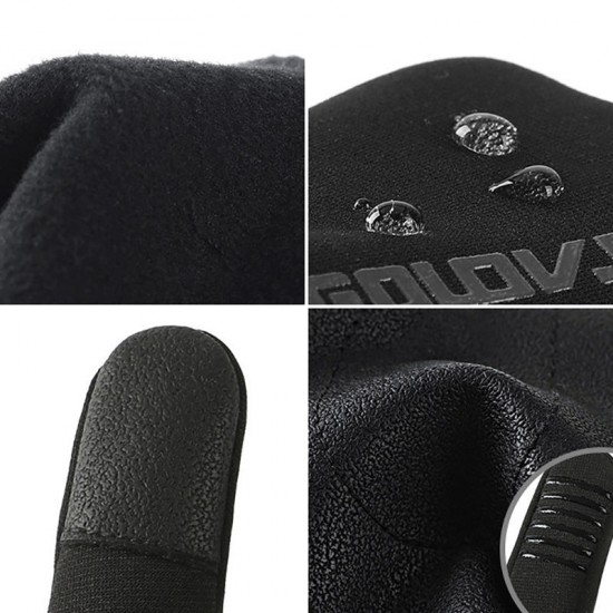 Mens Winter Riding Waterproof Touch Screen Gloves Outdoor Plus Velvet Non-slip Full Finger Glove