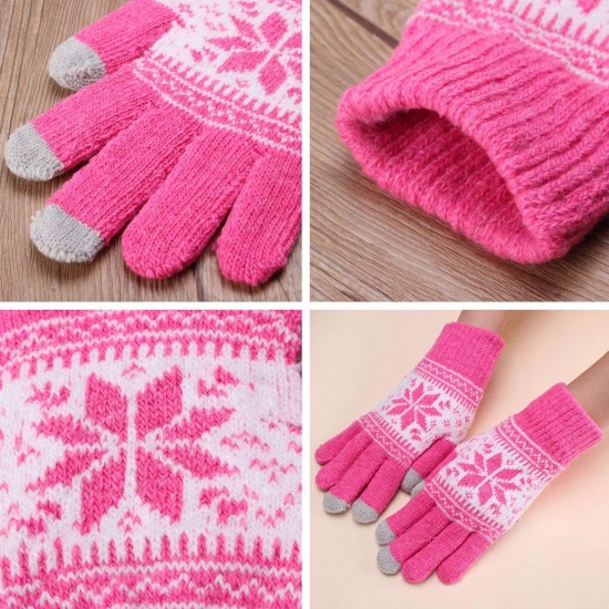 Unisex Men Women Knitted Snowflake Smartphone Touch Screen Gloves Full Finger Mittens