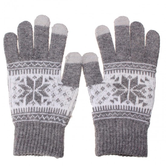 Unisex Men Women Knitted Snowflake Smartphone Touch Screen Gloves Full Finger Mittens