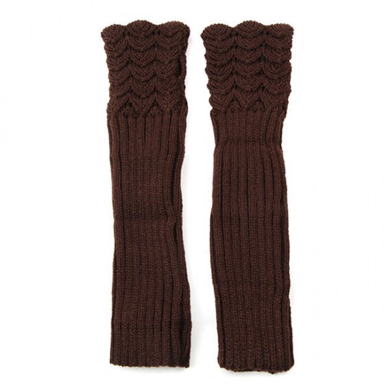 Women Female Crochet Knitting Fingerless Long Arm Warmer Gloves