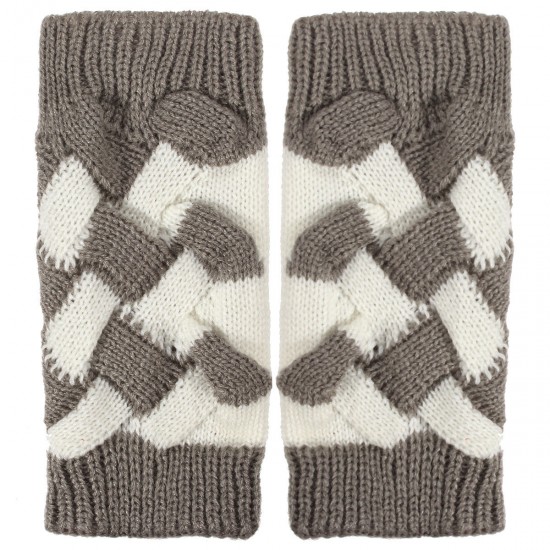 Women Ladies Crochet Knitted Fingerless Gloves Hand Wrist Warmer Mixed Color Mittens