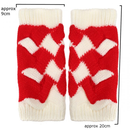 Women Ladies Crochet Knitted Fingerless Gloves Hand Wrist Warmer Mixed Color Mittens