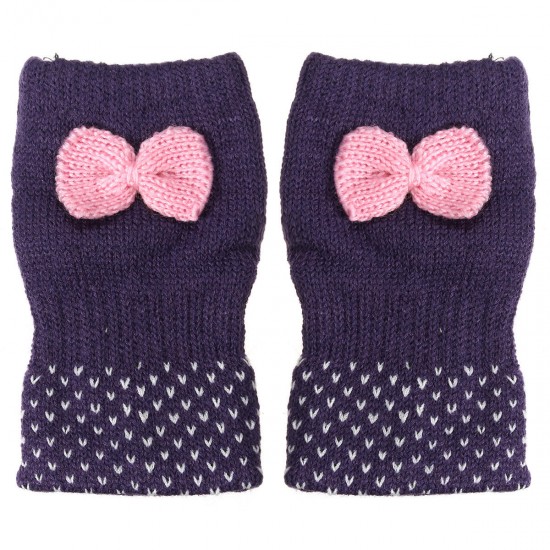 Women Ladies Cute Crochet Knitted Fingerless Gloves Hand Wrist Bowknot Mittens
