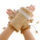Women Ladies Faux Rabbit Fur Hand Wrist Warmer Velvet Linen Winter Fingerless Gloves